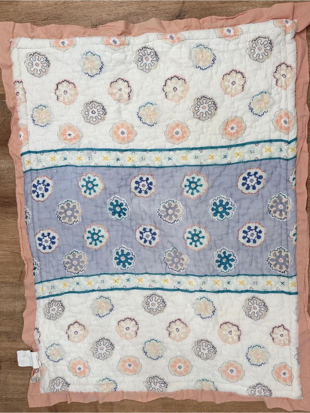 Anthropologie Ponsonby Reversible Floral Cotton Toddler Quilt Blanket 38x50